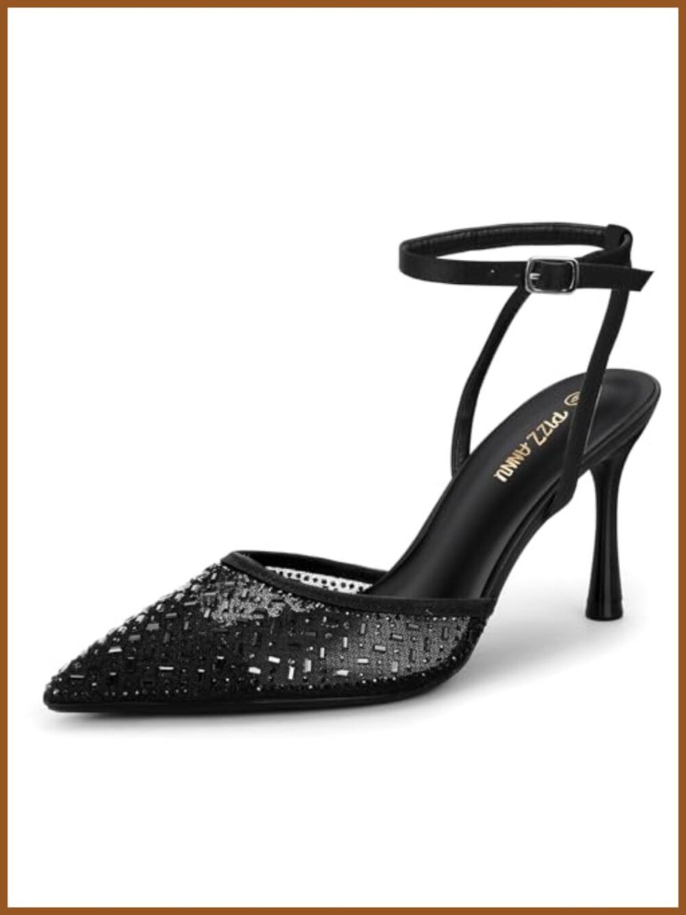 PIZZ ANNU Women's Cienna High Heels Stiletto Pumps Closed Toe Mesh Rhinestones